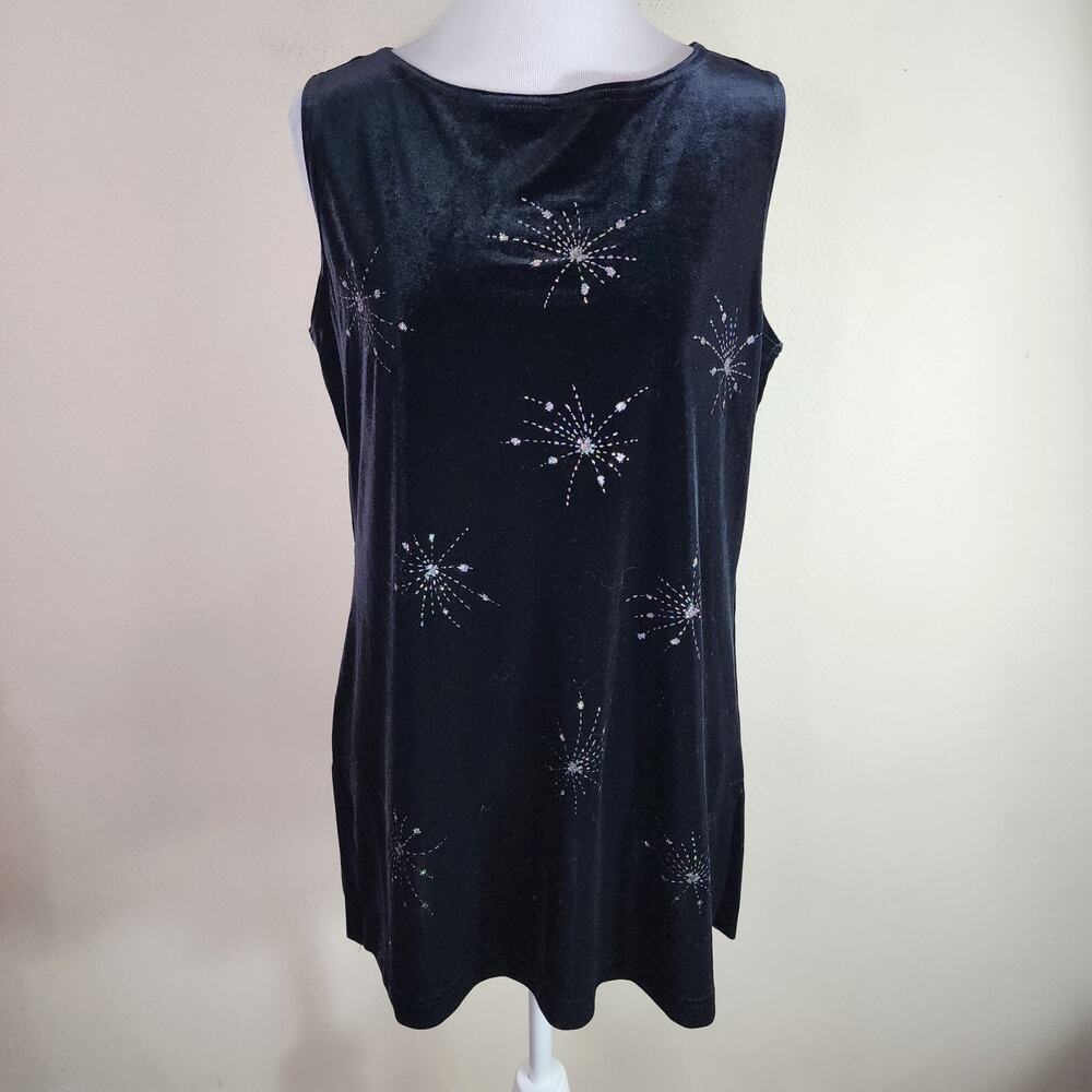 Ronni Nicole Women's Black Velvet Sleeveless Shirt Size 10 Silver Glitter